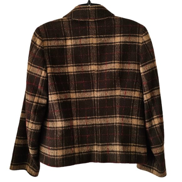 Petite Sophisticate Plaid Lined Wool Zip Jacket | Like New | 2P | Brown Tan Red - Picture 5 of 16